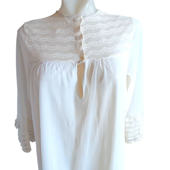 Vintage Women's Small Dress Nightgown Sears White Lace-Trimmed 1970's Hippy - Picture 1 of 8